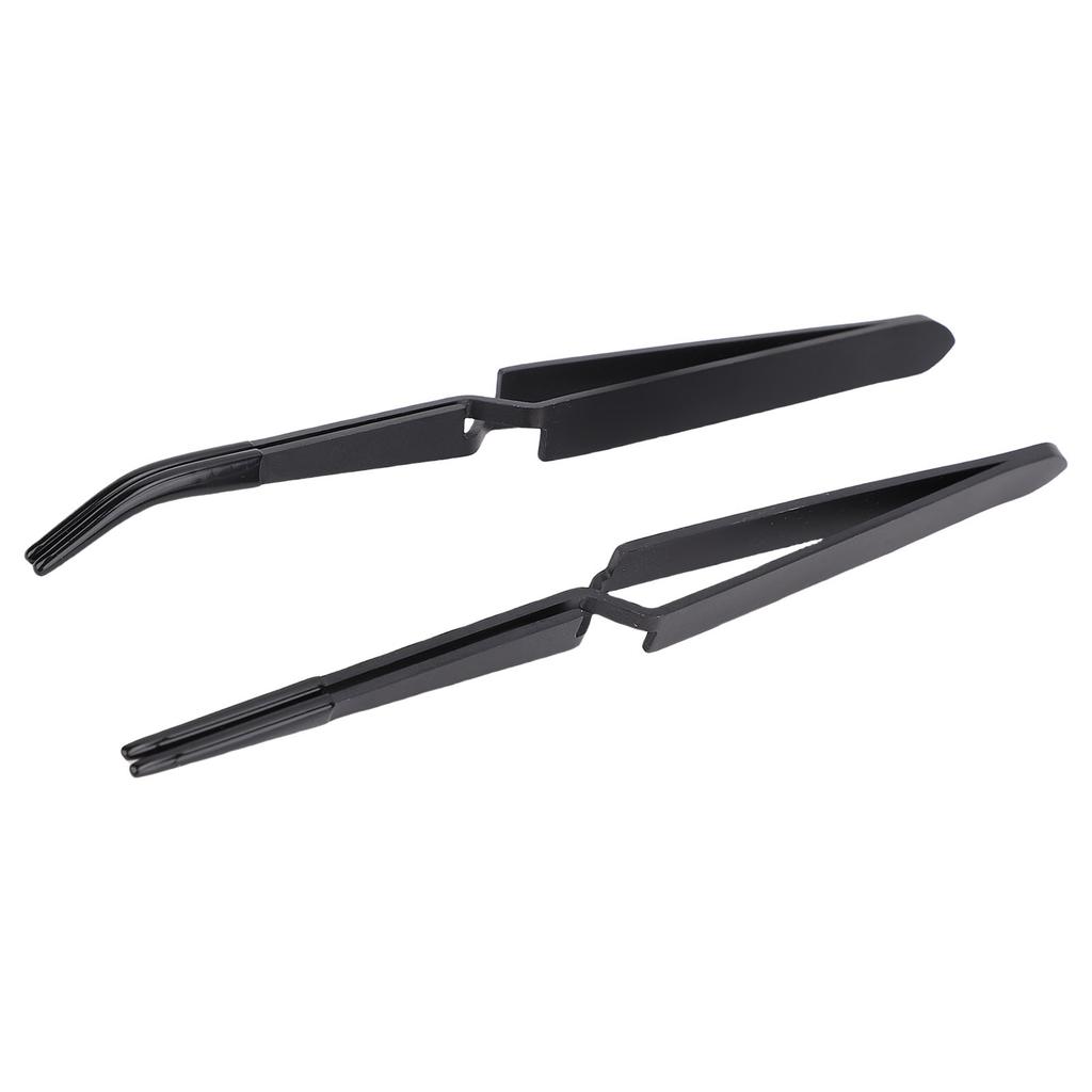 2pcs Reverse Tweezers Black Stainless Steel Silicone Craft Tweezers for Professional Nail Technicians and Personal Home