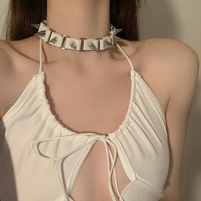 Punk Collar Women'S Splicing Rivet Collar Niche Design Necklace Necklace Choker Leather Collar Collar