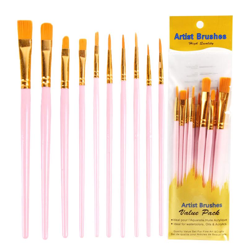 10-Piece Pearlescent Blue Oil & Watercolor Brush Set with Plastic Handles