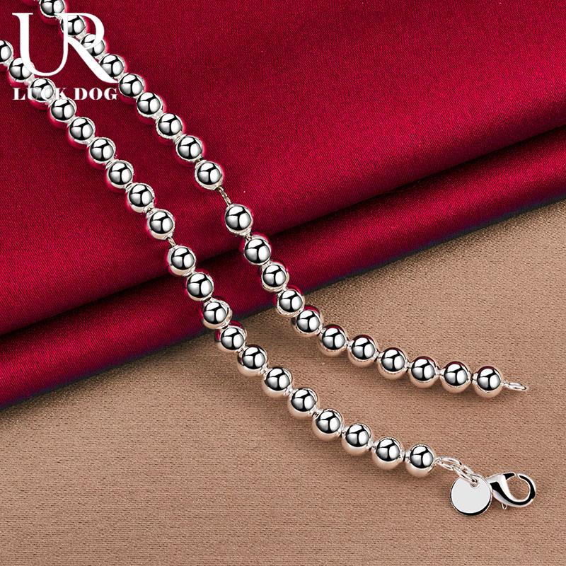Collier chaîne à billes lisses en argent sterling 925 de 6 mm, bijoux de mariage à la mode