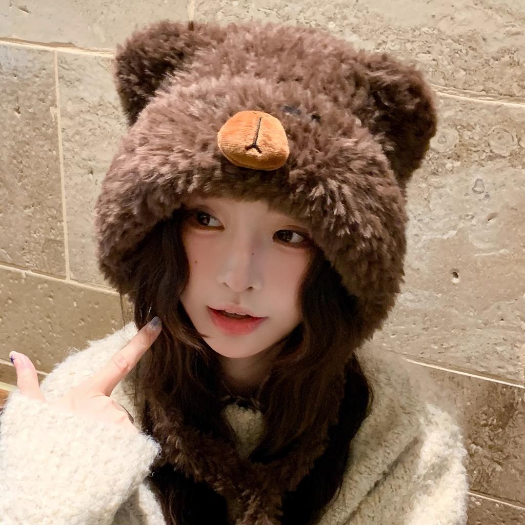 Cute Kapibara plush hat women's new season cold and warm, showing a small face and thickened ear protectors