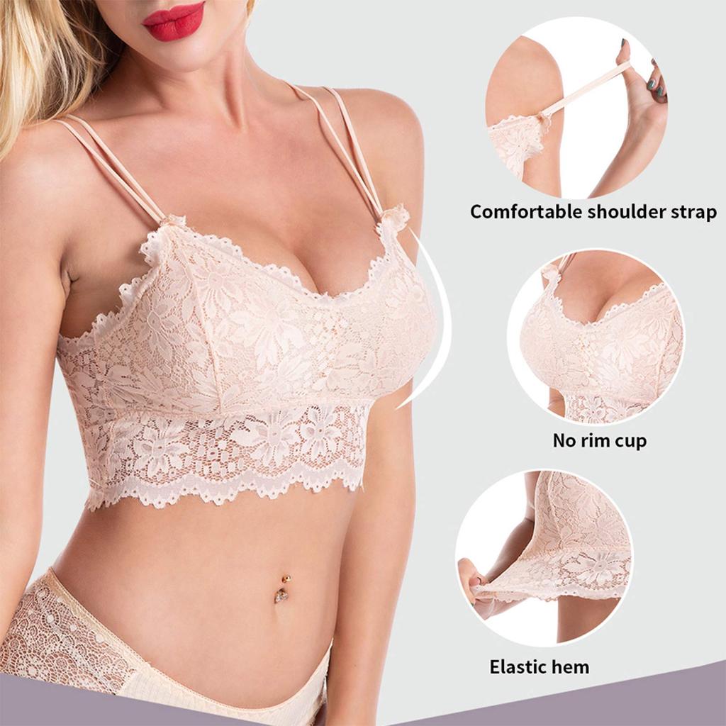 Panegy Night Sports Comfortable No No Beautiful Thin Shoulder High Lace Tube Set Women's Bra, Bra, Underwear, Lightweight, Breathable, Constriction,