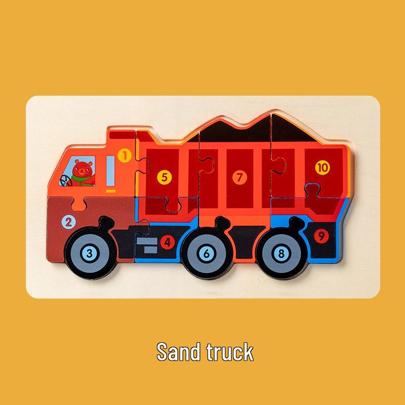 Kids' 3D Wooden Engineering Vehicle Puzzle & Matching Board Toy