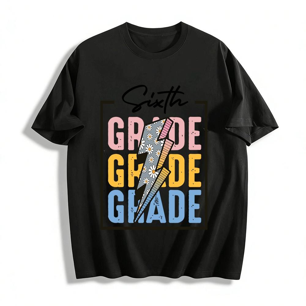 

Sixth Grade Daisy Lightning Print Kids Casual Short Sleeve Top Pure cotton T-shirt XXS