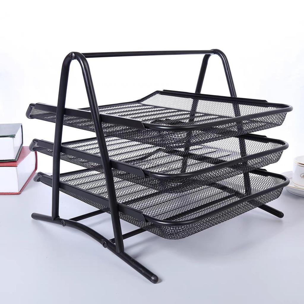 Desktop Iron Mesh File Holder: Multi-layer Storage Rack with Pull-out Metal Baskets