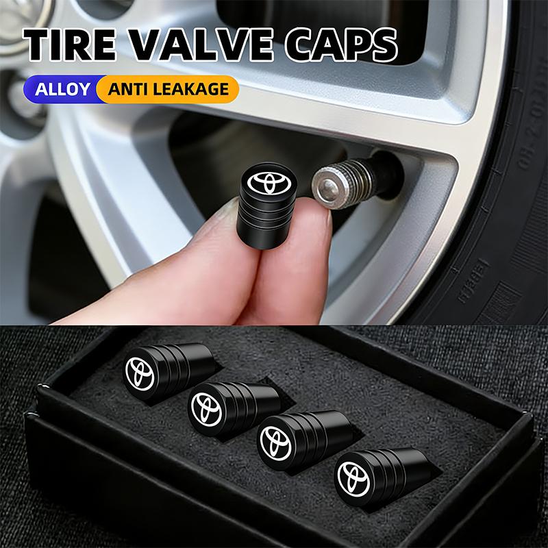 4Pcs Metal Car Emblem Wheel Tire Valve Caps Auto Accessories For Toyota 86 Mirai Supra Prado Alphard Crown Vellfire Sequoia CHR
