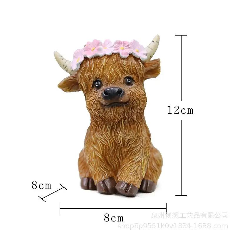 Cute Scottish Highland Cow Resin Figurine Adorable Home Decor Ornament for Halloween Christmas Desk Decoration Festive Gift