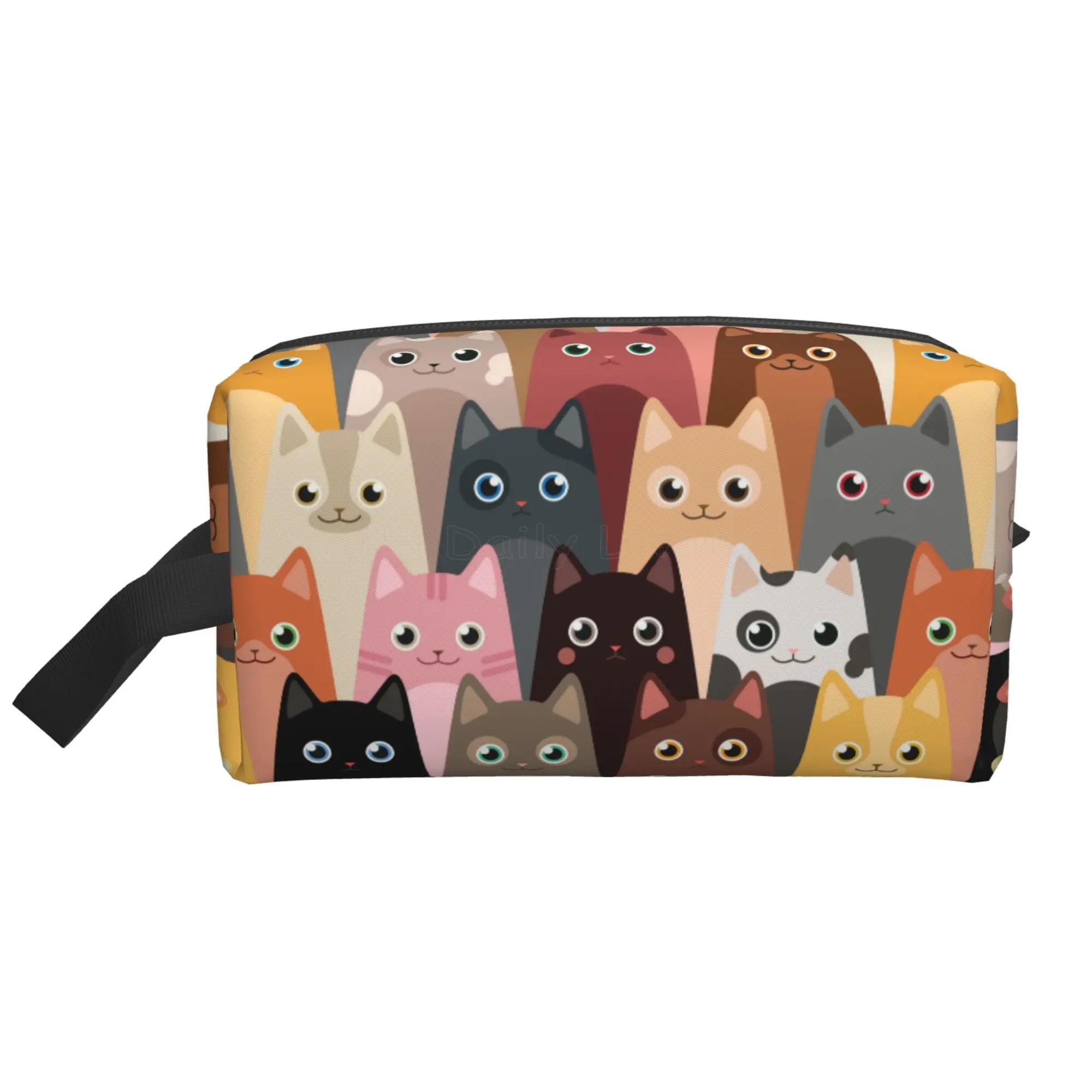 

Милые дорожные сумки для хранения с рисунком мультяшного кота для женщин и мужчин, портативная водонепроницаемая косметичка-органайзер для макияжа 25.5x16x12.5CM красный