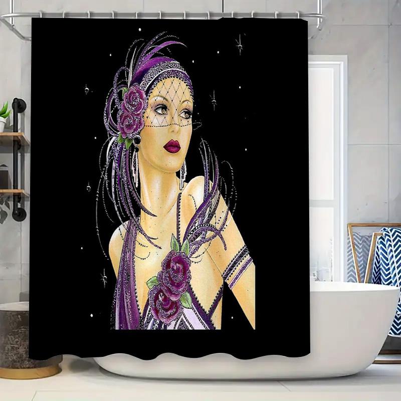 

Unframed Vintage Floral Gothic Shower Curtain Dark Purple Flower Pattern Bathroom Decor Washable Waterproof Home Textile W60H190(CM)-1 Pcs