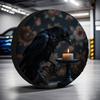 1 peça Capa de Pneu de Vela Corvo Gótico - Com Fundo Floral Escuro, Serve para Protetor de Pneu de Trailer Para Halloween, Decoração Gótica, Temático