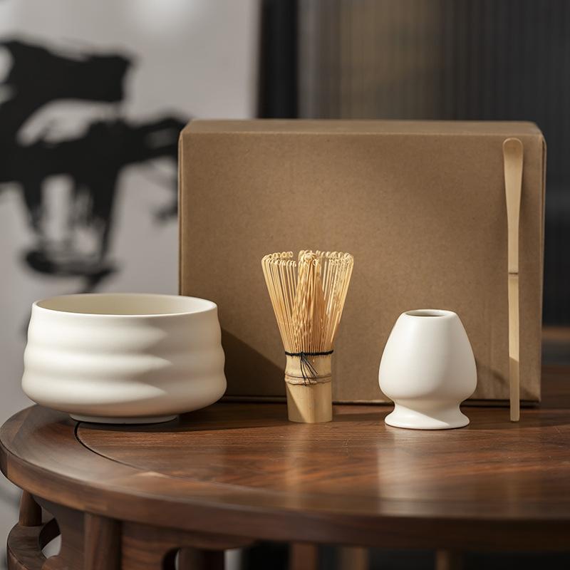 4Pcs/Set Japanese Matcha Tea Set Bamboo Matcha Whisk Scoop and Holder Matcha Bowl Tea Maker Tool Set Ceremony Accessories New