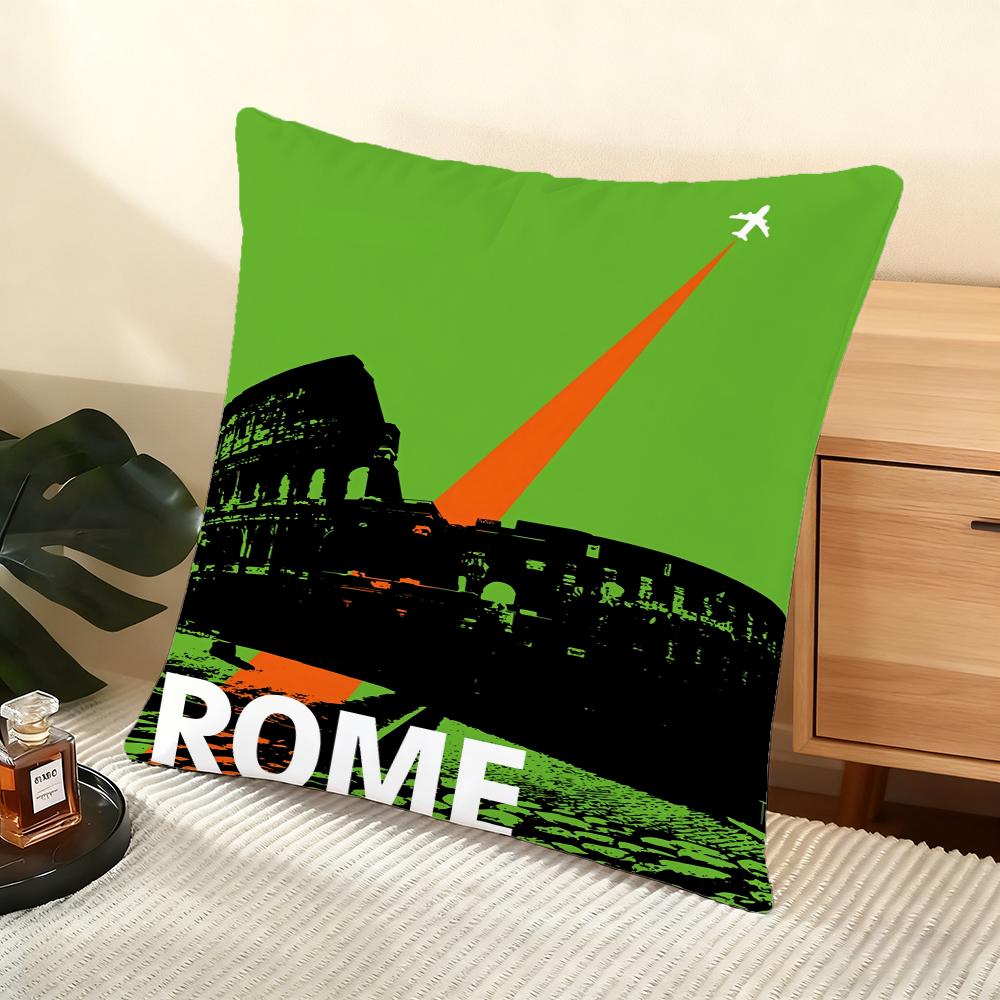 Vintage Retro Travel Cushion Cover Soft Short Plush Pillow Cover Smooth Cozy Texture Aesthetic Cushion Case Home Decor