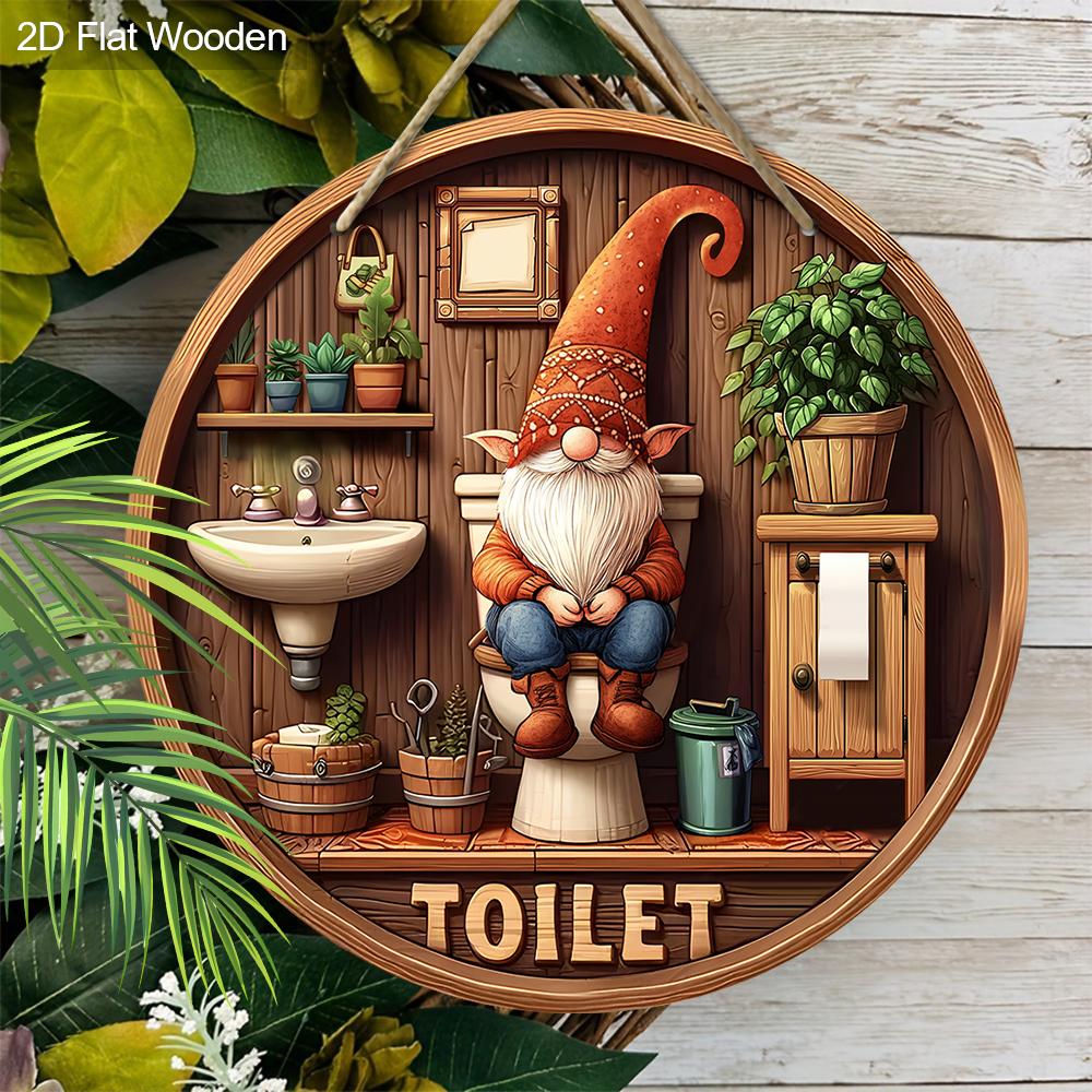 Lodge Style Russian Wooden Bathroom Sign with Gnome Pattern - Rustic Decorative Plaque with Toilet Themed - Ideal Hanging Ornament for Toilet Decor