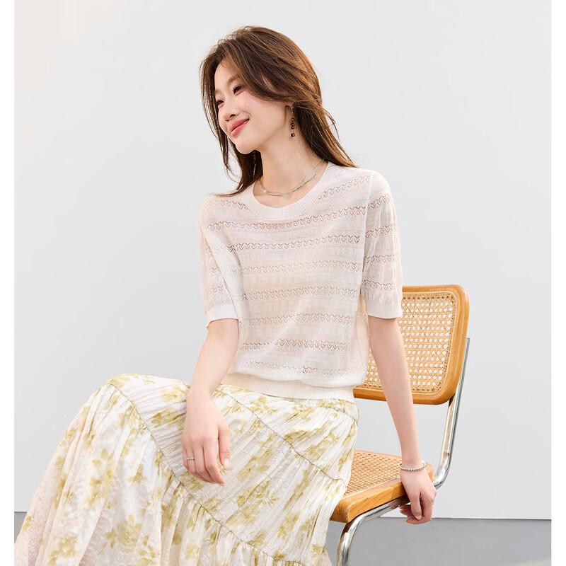 

Srcr Women s Silk Blend Hollow-Out Knit Short Sleeve Top L