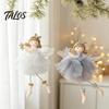 Dreamy New Year Home Decor Angel Doll Hanging Ornaments with Lace Mesh And Glitter Wings for Christmas Fairy Tale Style Tree Decoration, Fabric