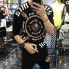 Men's Short-sleeved T-shirt Personalized Trendy Heavy-Industry Letter Print Round Neck Half Sleeve