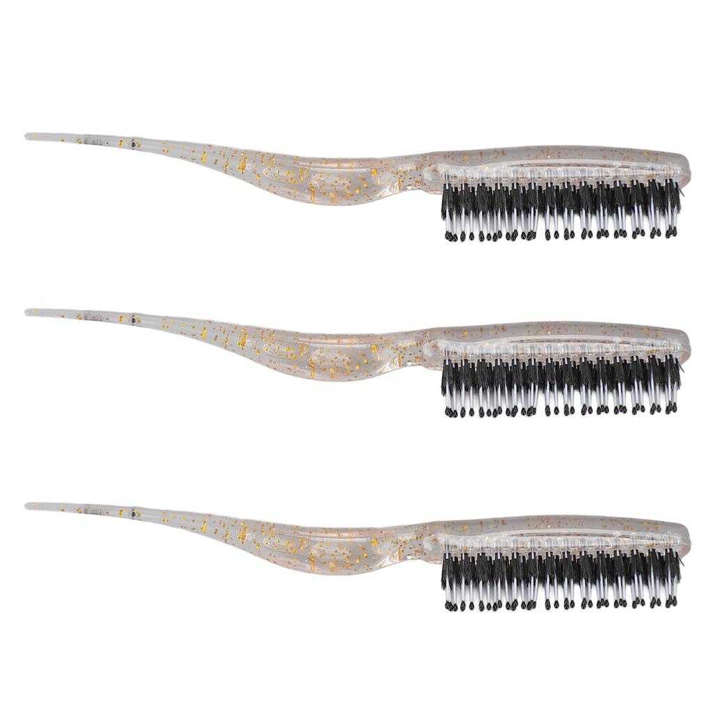 3pcs Rat Tail Brush Combs 3 Rows Nylon Brush Hair Teasing Styling Brush for Hair Parting Glitter Gold