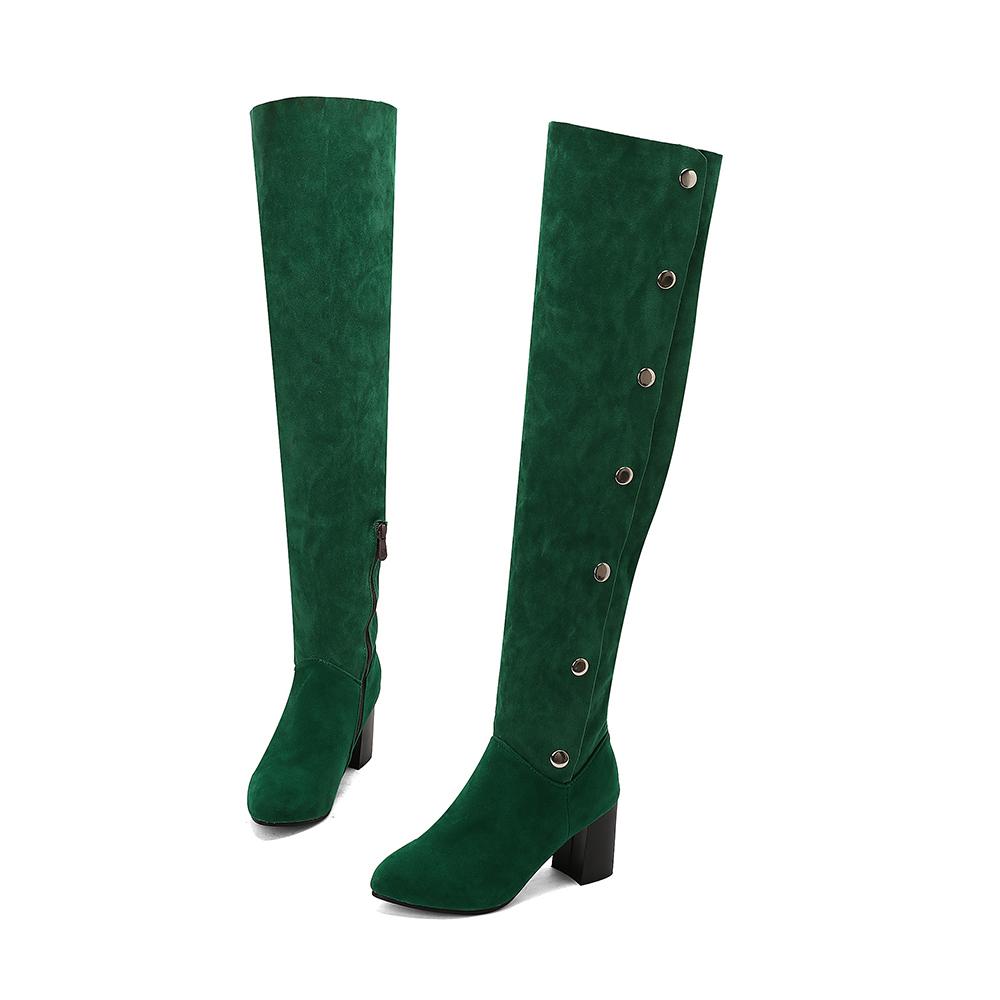 Khaki Black Women Over the Knee High Boots High Block Heel Big Size 50