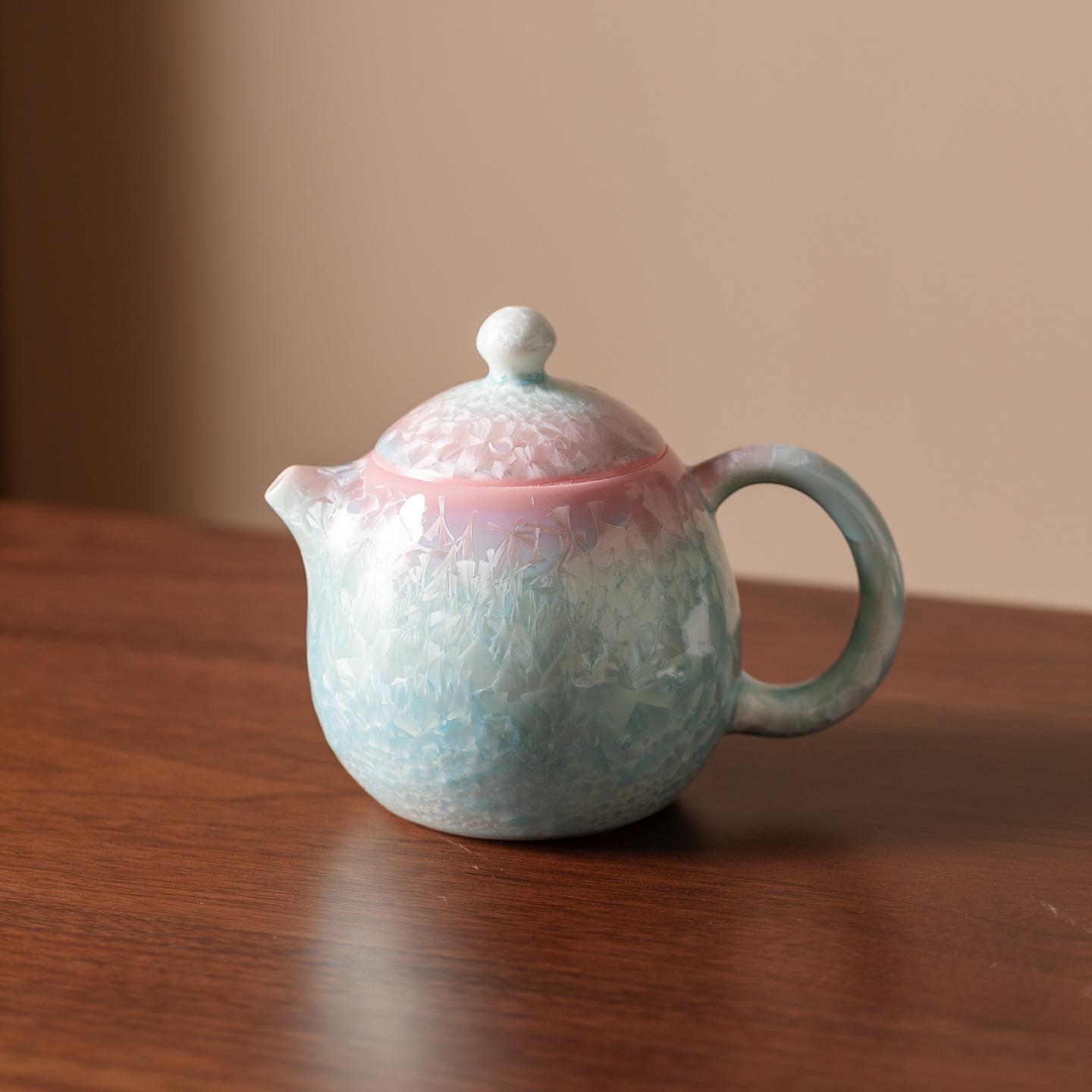 

180ML Crystal Glaze Cyan Pink Teapot Luxury Tea Infuser Pot Tea Making Kettle With Strainer Chinese Tea Teaware Collection Gift
