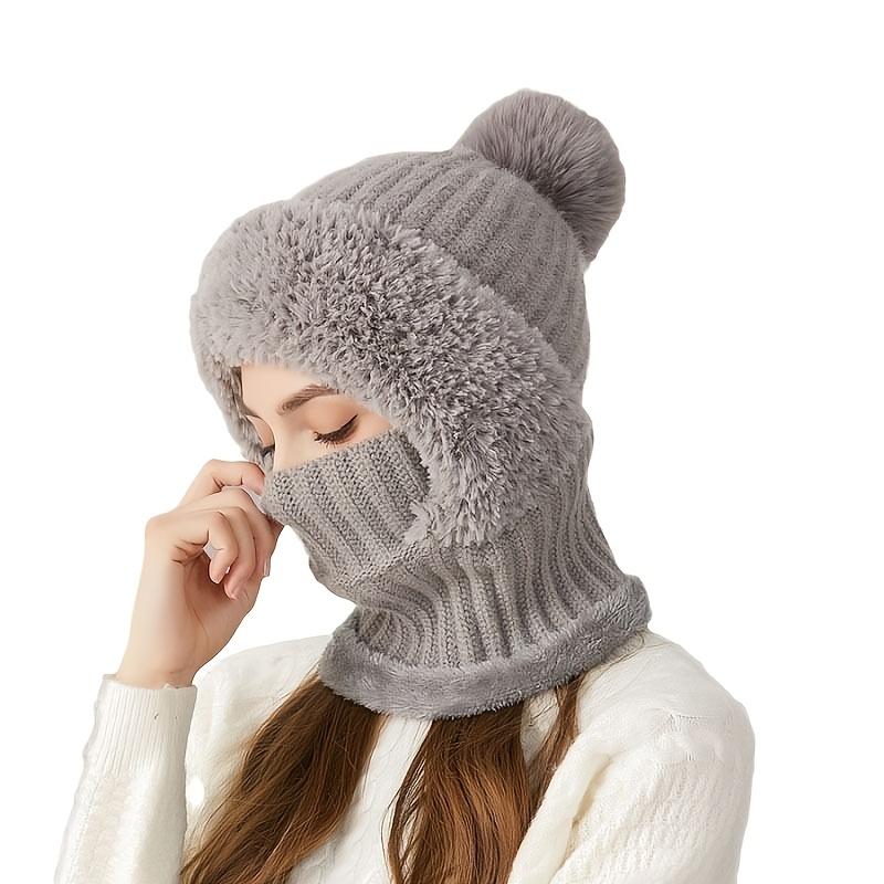 1pc Winter Lined Knit Hat with Earflap, Windproof and Warm Hooded Neck Gaiter for Outdoor Cycling, Warm Hat, Christmas Hats