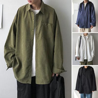 Heren Overhemd Revers Lange Mouw Enkelrijig Overhemd Tops Effen Kleur Opgestikte Zak Casual Overhemd Losse Pasvorm Comfortabele Pasvorm Jas