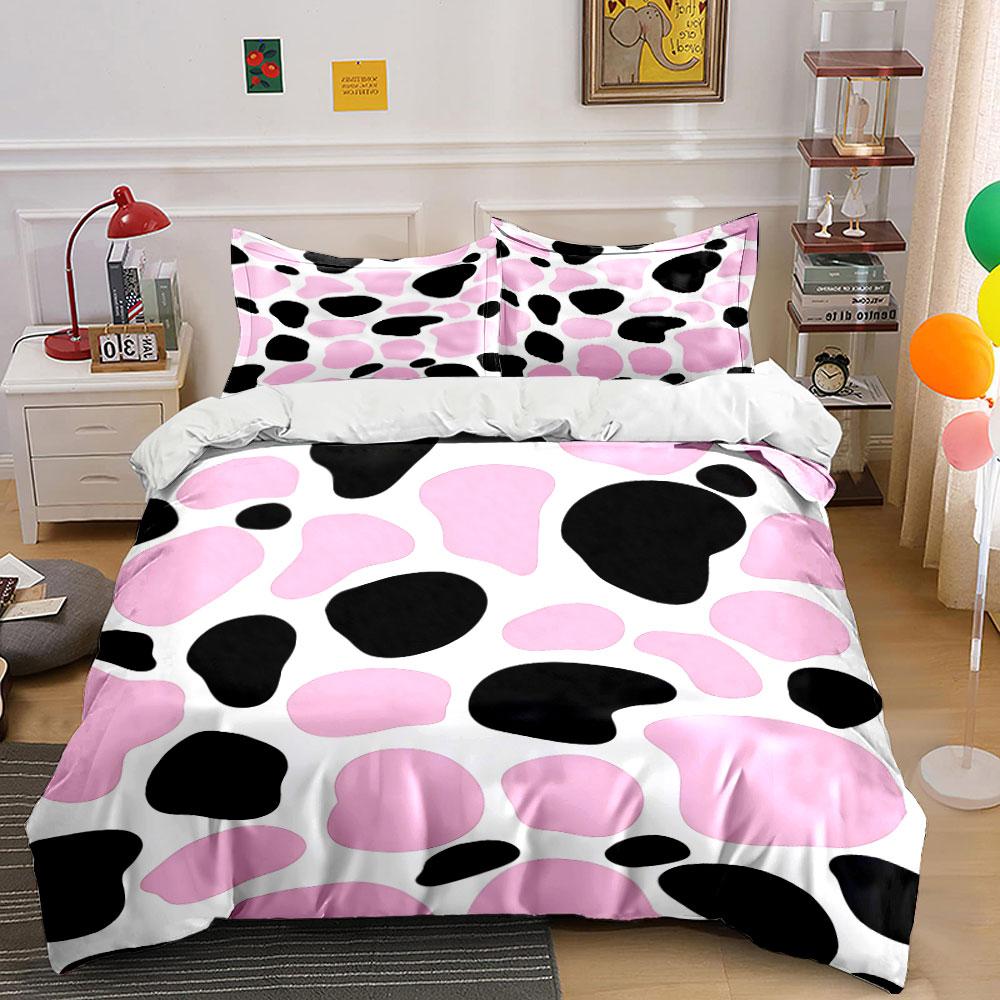 Pink and Black Cow Print Bedding Bedding Duvet Cover Set Duvet Cover Pillowcases (1 * Duvet Cover 2 * Pillowcases, without duvet insert)