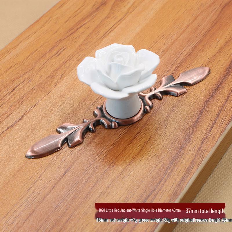 Antique Bronze Rose Ceramic Greenish White Pumpkin Handle for Kitchen Cabinet Wardrobe