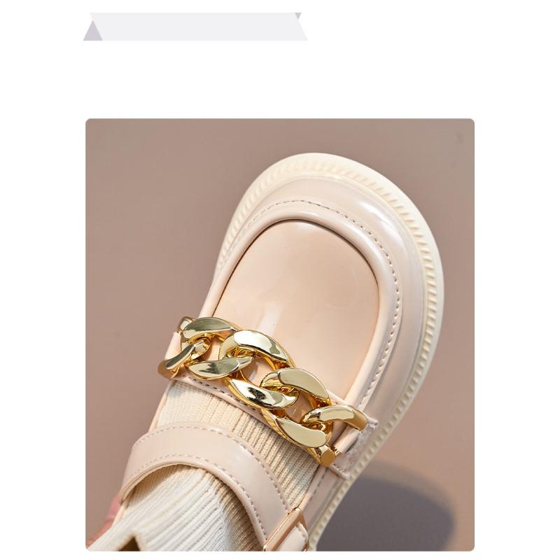 Korean Version of the New Children's Boots British Style Knitted Socks Boots Fashion Chain Foreign Style Princess Leather Boots