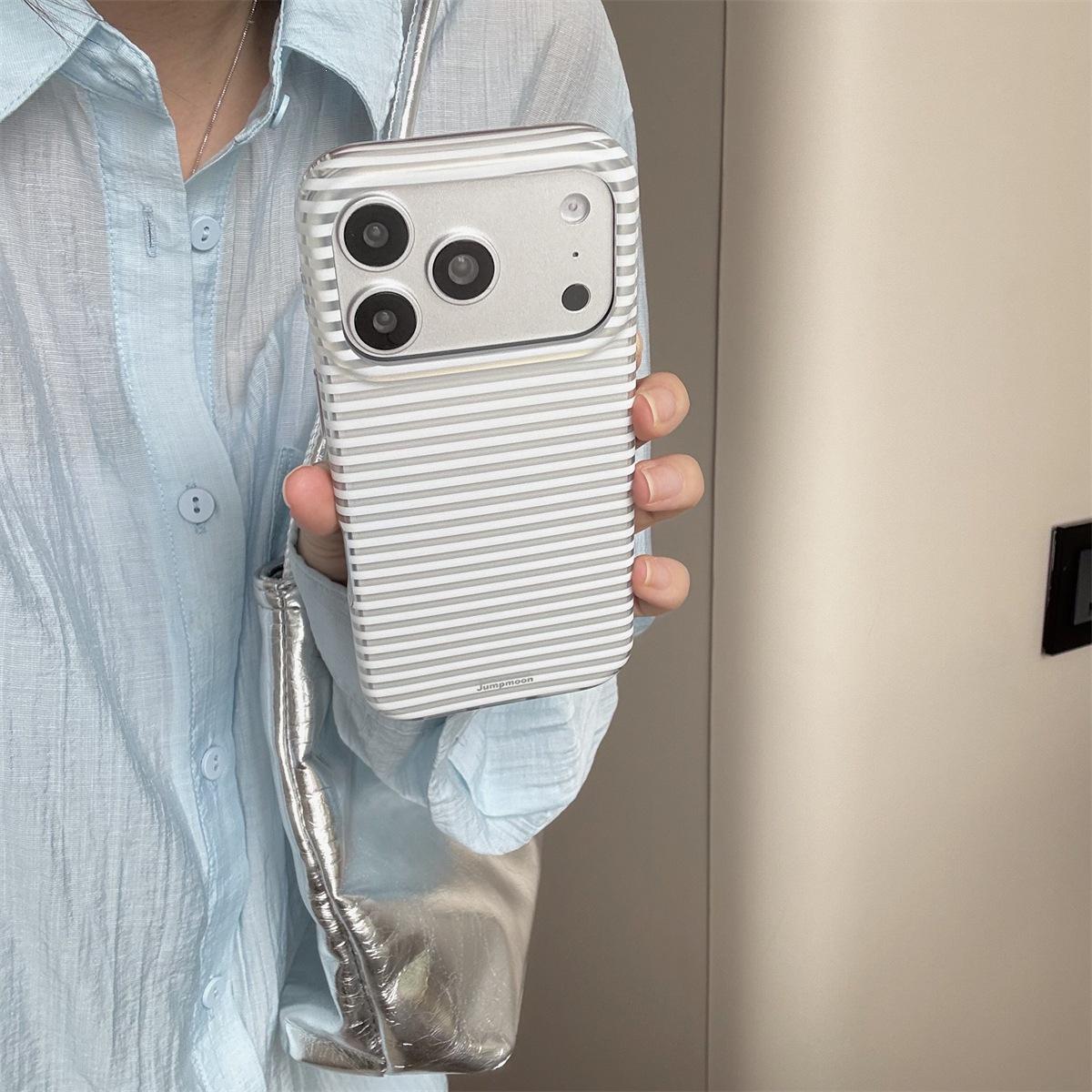 

Shiny Silver Dual Stripe Drop-proof Case for iPhone 15, 17/16 Pro Max Compatible iPhone 16 Pro Max