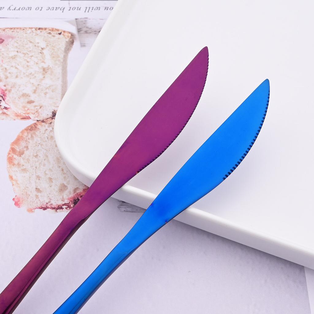 6 PCS Stainless Steel Rainbow Steak Knife Sharp Table Knives Set Restaurant Cutlery Dinner Knife Black Dinnerware Set