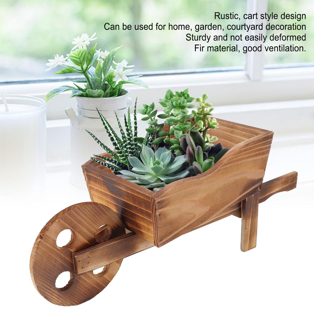 Flower Pot Wooden Cart Innovative Succulent Wheelbarrow Flower Pot for Courtyard Home Decoration
