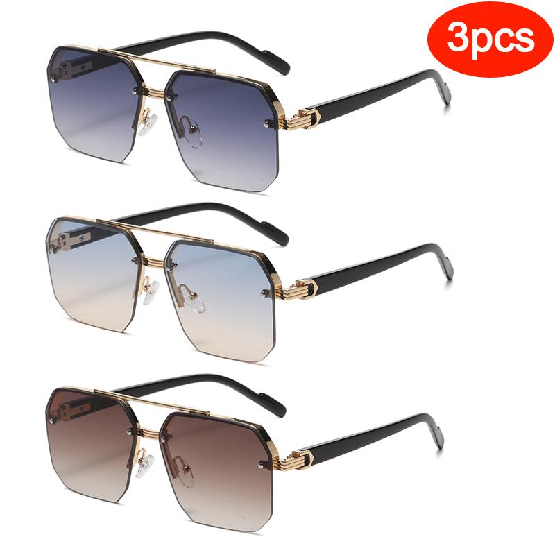Protective Glasses Oversize Double Bridges Polygon Square Metal Sunglasses Fashion Gradient UV400 Trending Women Sun Glasses