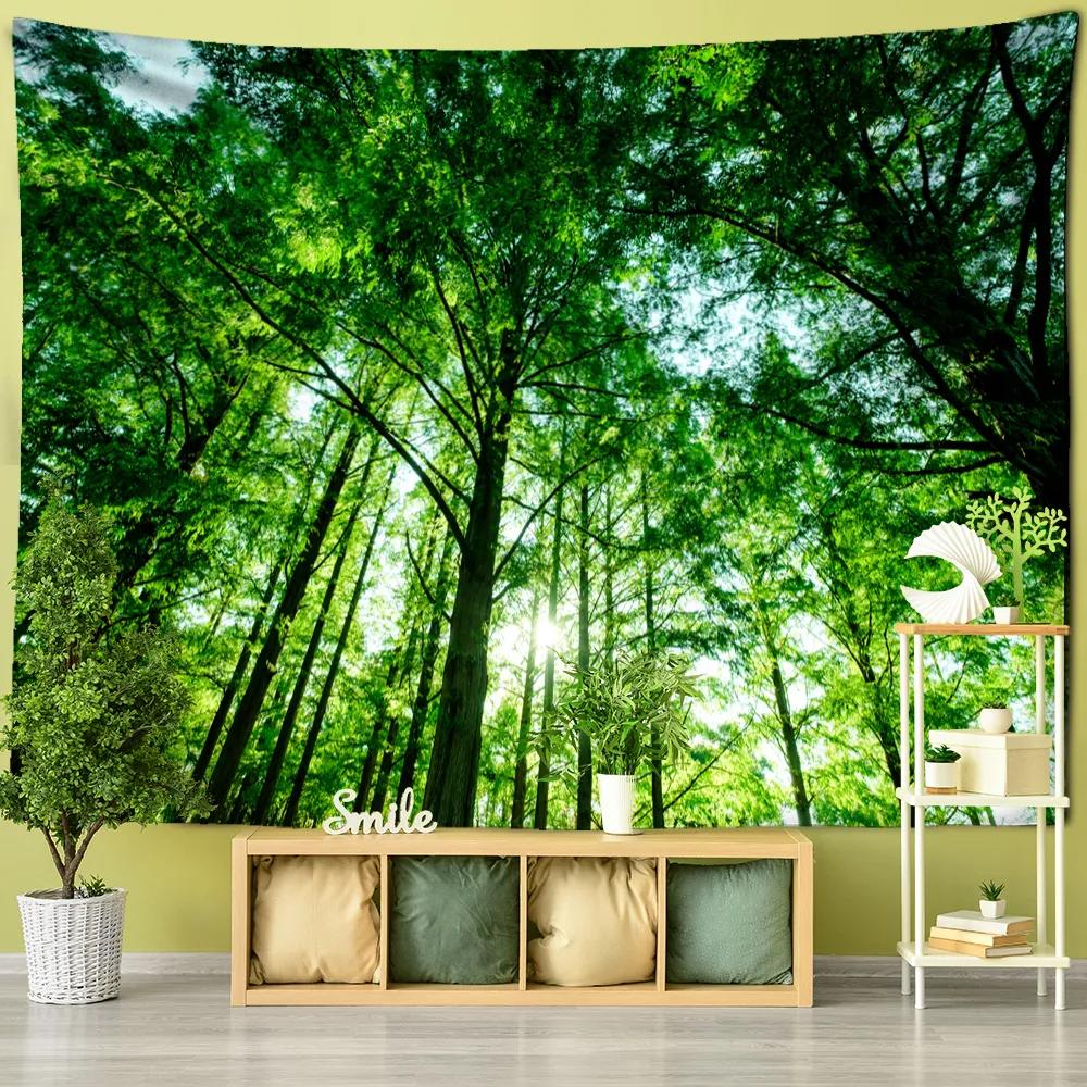 Towering Tree Forest Tapestry Wall Hanging Natural Scenery Psychedelic Witchcraft Bohemian Style Background Cloth Home Decor