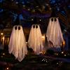 Lighted Floating Ghosts for Outdoor 3 Pcs Halloween Hanging Ghost Decoration, Spooky Large Mesh Garden Haunted House Accessories with Witch Hat Porch,