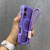 Custodia con Cinturino da Polso a Doppia Colore Magsafe per iPhone 16 15 14 13 Pro Max Plus 12 11 Cover Corazzata Rigida Magnetica con Laccetto