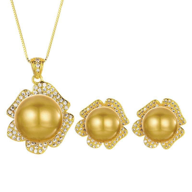 Accessories Necklace Earrings Women'S Pearl Set Premium Retro Imitation Nanyang Bead Goods Stud Earrings Pendant