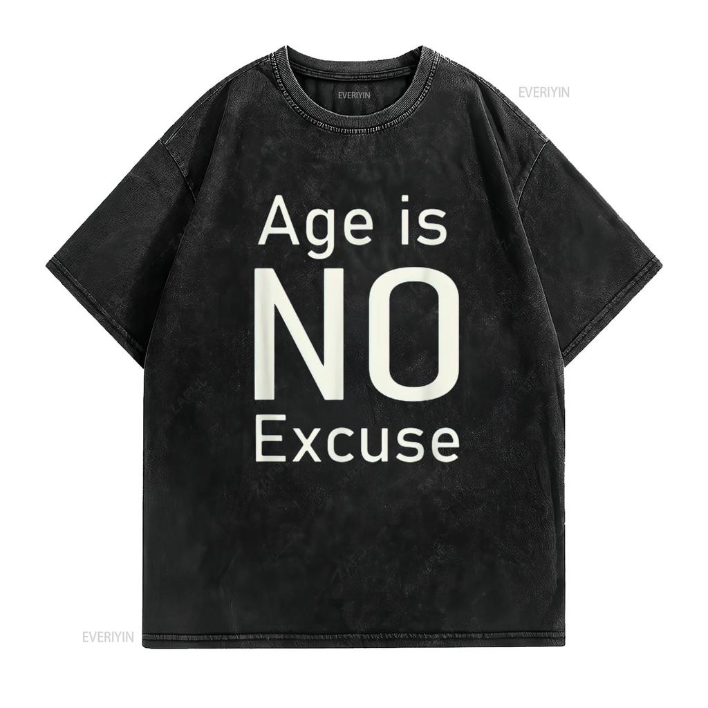 Age Is No Excuse Funny Old And Gym Lovers Design Womens T Shirt Black Large vintage Washed Soft Slightly Comfortable fashion