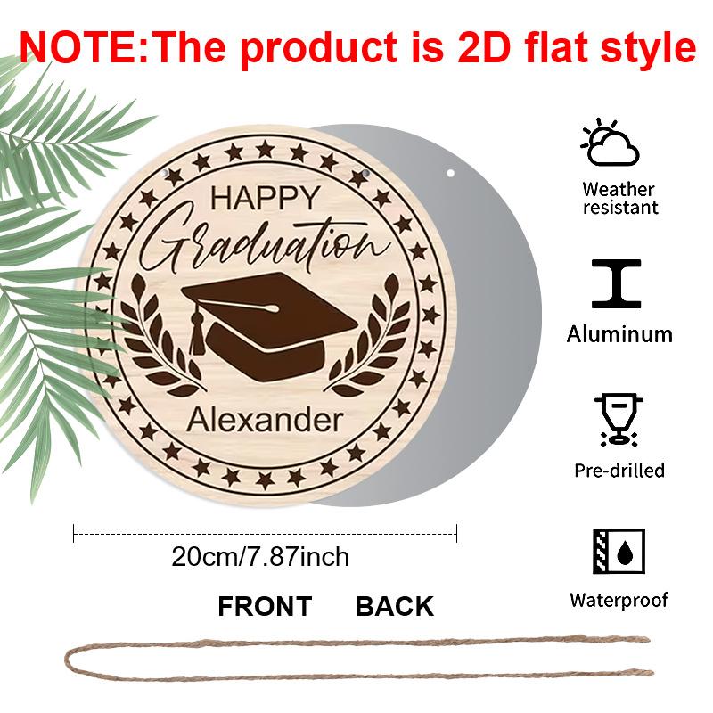 2D Flat Aluminum Graduation-Themed Wall Decor Commemorative Gift 7.87 Inches X 7.87 Inches Suitable for Cafes, Offices, Front Doors, Porches, and