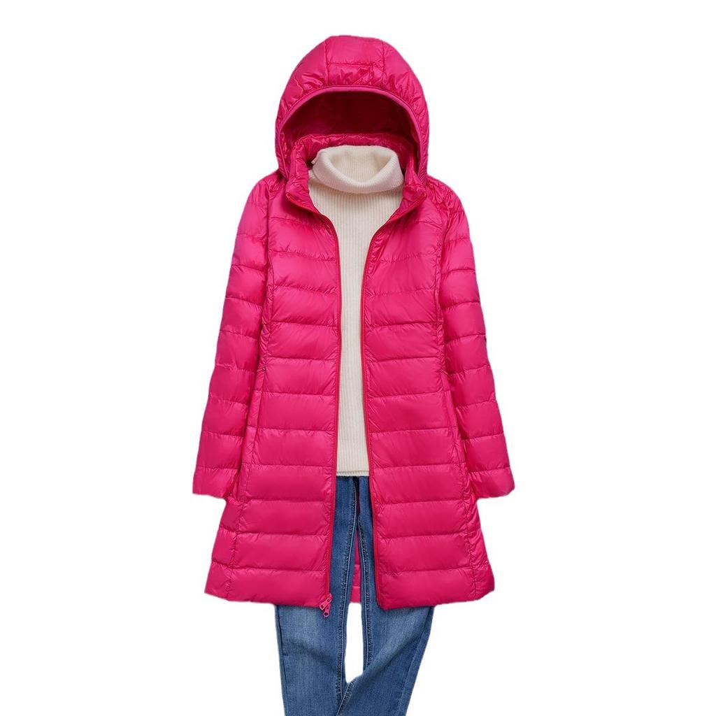 FASHION Lett dunjakke, middels lang, fet, ekstra størrelse, avtagbar hette for kvinner Lett ultratynn jakke tidevannsklær