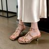 Summer Light Luxury Rhinestone Chain Roman Sandals Banquet Shoes Square Head T-shaped with High Heels Open-toed Sandals Large Size