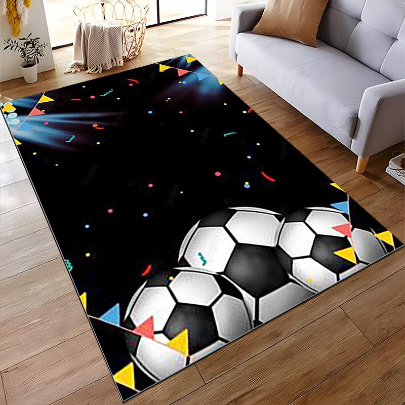 Soccer-Themed Carpet with Colorful Triangles and Black Background Suitable for use as an anti-slip for living room bedroom sofas