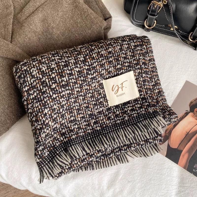 

High end Plaid Small Fragrant Scarf for Women Winter New Korean Version Retro Versatile Thickened Warm Scarf for Students 200*55cm
