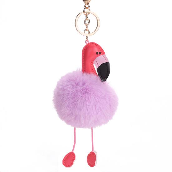 

Key Chain PU Leather Flamingo Shape Lightweight Adorable Fur Ball Fluffy Key Chain for Daily Wear