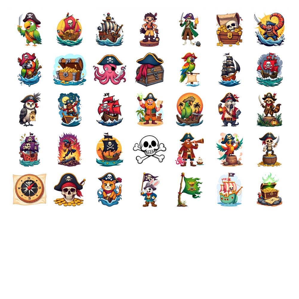 35pcs-50pcs Adventure Treasure Stickers Cartoon Pirate Stickers Treasure Stickers For Guitar Laptop Helmet Skateboard