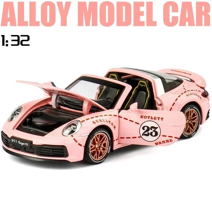 BBBG4 1:32 Porsche 911 Targa 4S Cabrio Sportlegierung Auto Modell Druckguss Sound Super Rennsport Ausfahrbarer Heckspoiler Heißes Auto Für Jungen Geschenke