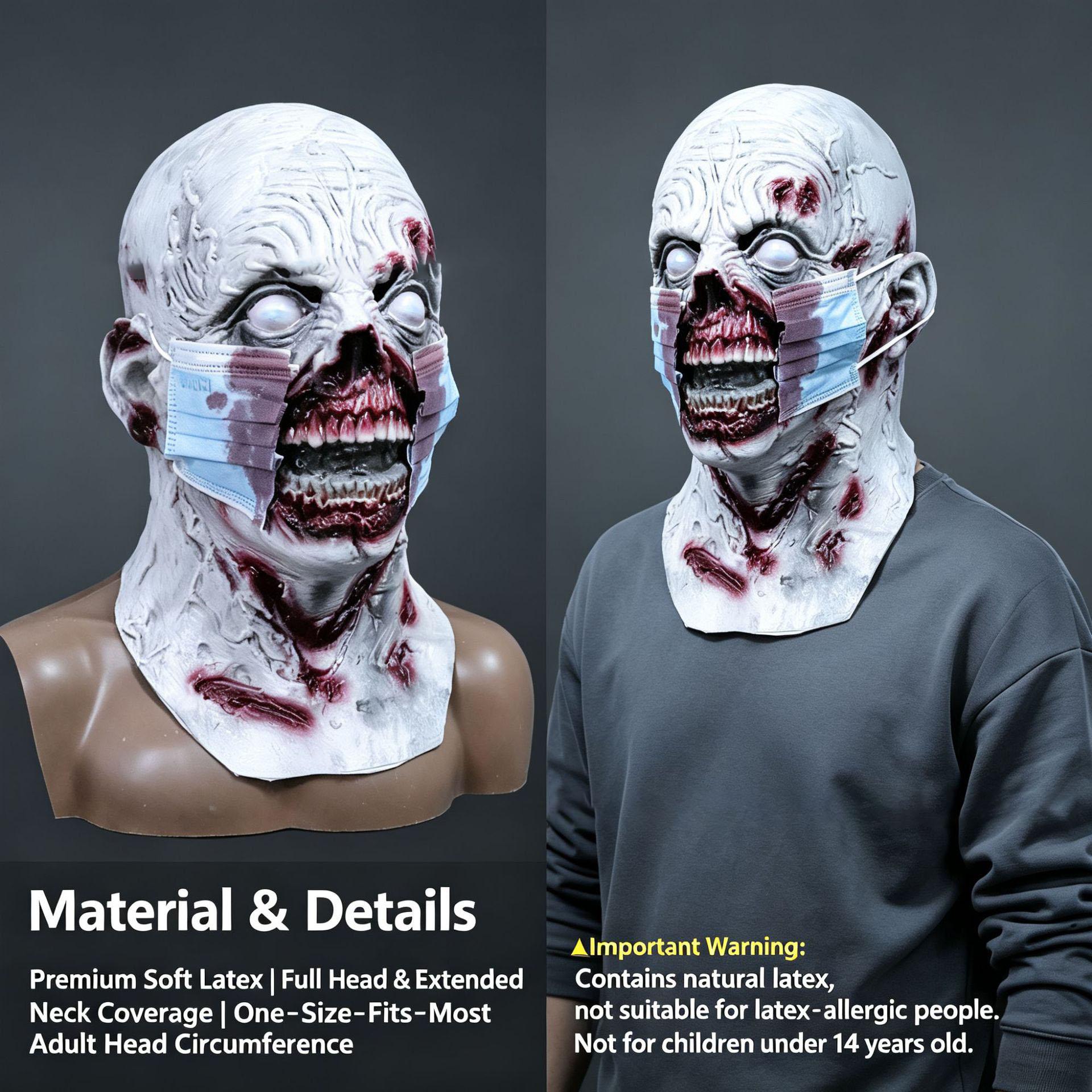 Zombie Weltuntergang Maske gruselige Latex Kopfbedeckung Party lustige Geistergesicht Latexmaske One Size grau