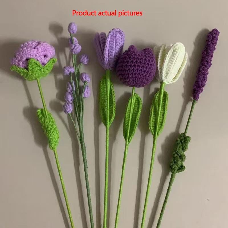 Crochet Bouquet Vase, a Flower Gift for Mothers and Ladies on Mother's Day. Pink Rose Artificial Flower Vase, Suitable for Birth