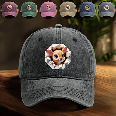 Cute Deer Print Adjustable Sun Hat, Animal Mesh Hat Trendy All-season Stylish Fashion Snapback Baseball Cap
