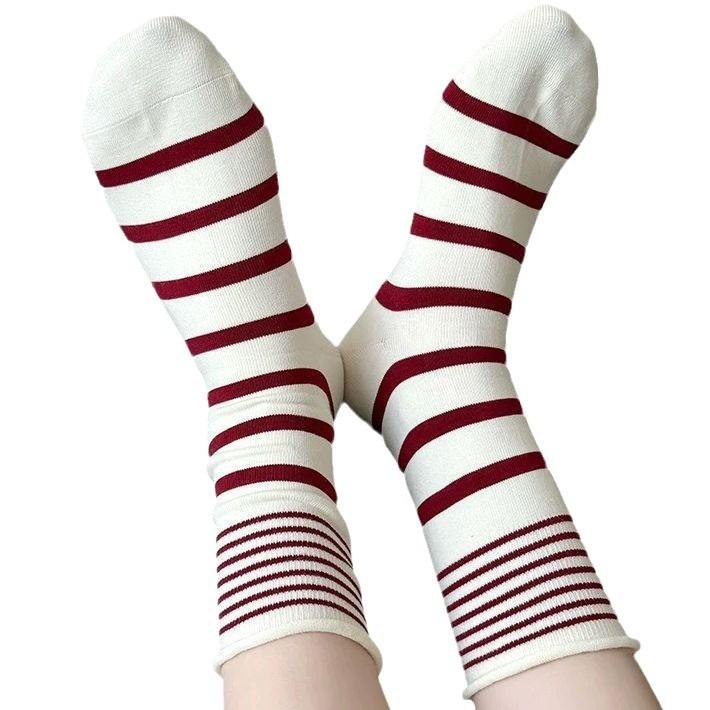 Retro Long Socks Mid-calf Socks From The School, Dui Dui Zi Striped Socks for Women, Thin Mid-calf Breathable