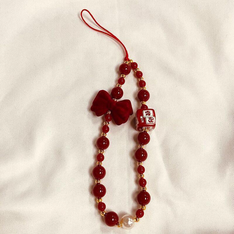 

Красный бисерный чехол для телефона с браслетом на запястье: Сделай сам ручной брелок, Защита от потери, Креативная подвесная цепочка на Новый год